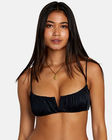 RVCA Womens Solid Shirred V-Wire Bralette Bikini Top