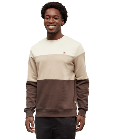 Tentree Mens Blocked Reynard Crew - Warm Oak / Birchwood / Kona