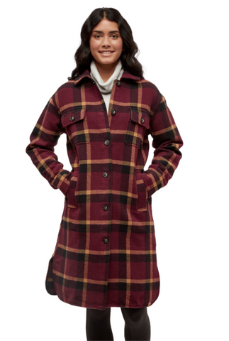 Tentree Womens Livingston Jacket - Deep Burgundy / Modern Plaid / Camel