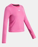 Under Armour Girls' HeatGear® Long Sleeve Crew - Pink Frenzy / White - 637