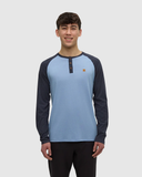 Tentree Men's TreeBlend Baker Henley Longsleeve - Lakeside Blue Heather Midnight Blue Heather