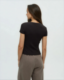 Tentree Women's Pinewood Soft Fine Rib Cotton T-Shirt - Meteorite Black