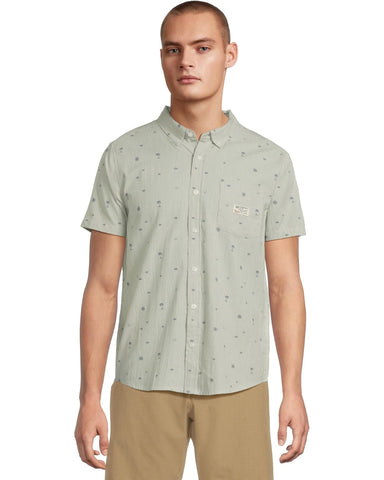RVCA Mens Exotica Seersucker SS Shirt - Green Tea