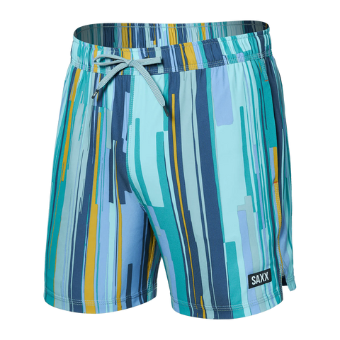 Saxx Mens Oh Buoy Stretch Volley 5" Swim Short - Soft Stripe - Aqua Splash