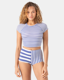 Roxy Women's Stripe Out Crop Rashguard - Bijou Blue