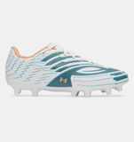 Under Armour Youth UA Shadow Select 4 FG Jr. Soccer Cleats - White / Boundless Blue / Orange Bloc - 100