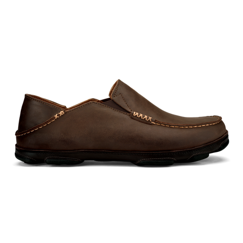 OluKai Mens Moloā Leather Shoes - Dark Wood / Dark Java