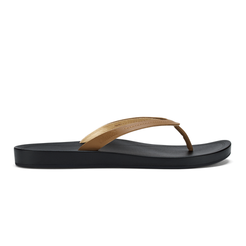 OluKai Women's Lalahi Leather Beach Sandals - Tan / Lava Rock