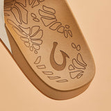 OluKai Womens Kīpe‘a ‘Olu Leather Slide Sandals - Puka / Tan
