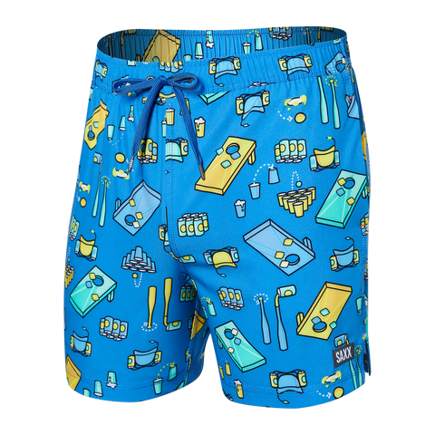 Saxx Mens Oh Buoy Stretch Volley 5" Swim Short - Beer Olympics - Racer Blue
