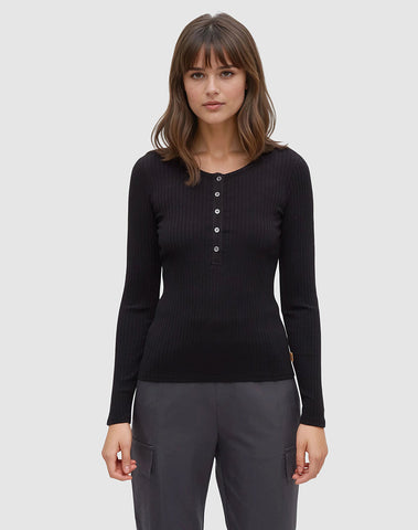 Tentree Women's Knowles Henley - Meteorite Black