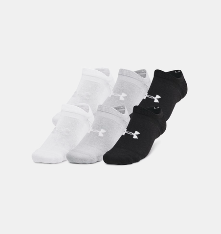 Under Armour Unisex UA Essential Cushion 6-Pack No Show Socks - Black / Halo Gray - 002