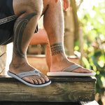 OluKai Mens Pili Waterproof Leather Sandals - Ash / Mood Indigo