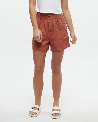 Tentree Women's Cascades Relaxed High Rise Pull-on Short - Clay Tile