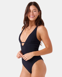 Roxy Womens Haleiwa Plunge One Piece Swimsuit - Anthracite
