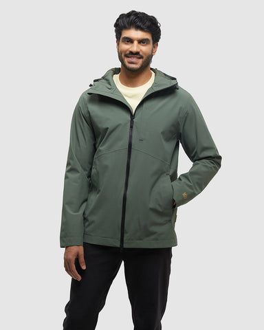 Tentree Mens Nimbus Water Repellent Hooded Rain Jacket - Deep Olive