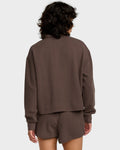 RVCA Womens Glory Wallfe Half Zip Crew - Brown Bear