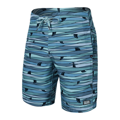 Saxx Mens Betawave 9" Swim Shorts -  Fins - Blue Multi