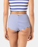 Roxy Women's Stripe Out Cheeky Swim Short - Bijou Blue