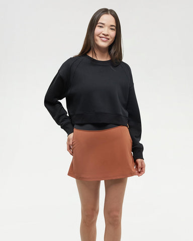 Tentree Women's Bluffs Cropped TreeFleece Oversized Cropped Crew - Meteorite Black
