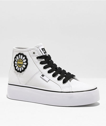 DC Womens Manual Hi Platform High-Top Shoes - White/Flower