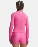 Under Armour Girls' HeatGear® Long Sleeve Crew - Pink Frenzy / White - 637