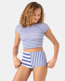 Roxy Women's Stripe Out Crop Rashguard - Bijou Blue