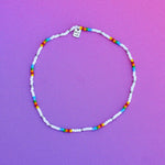 Pura Vida Rainbow Seed Bead Stretch Anklet ~ Silver