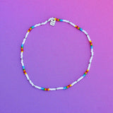 Pura Vida Rainbow Seed Bead Stretch Anklet ~ Silver