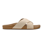 OluKai Womens Kīpe‘a ‘Olu Leather Slide Sandals - Puka / Tan