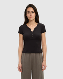 Tentree Women's Pinewood Soft Fine Rib Cotton T-Shirt - Meteorite Black