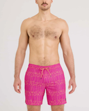 Saxx Mens Oh Buoy 2N1  Volley 7" Swim Short -  Flamingo Ink - Fuchsia