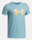 Under Armour Boys' UA Pixel Logo SS Tee - Blue Haze / Orange Bloc - 425