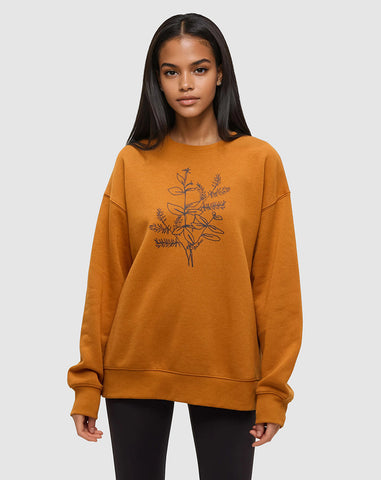 Tentree Women's Autumn Flora Crew - Burnt Caramel / Meteorite Black