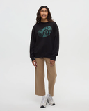 Tentree Women's Amazon Greenery Relaxed Logo Crew - Meteorite Black Tidal Teal