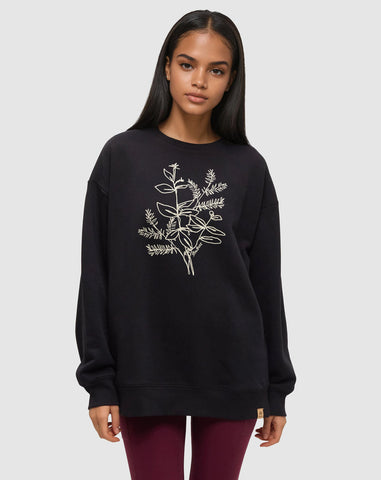 Tentree Women's Autumn Flora Crew - Meteorite Black / Pale Oak