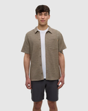Tentree Mens Copeland Slub Cotton Shortsleeve Button Shirt - Clay Flash Stripe