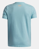 Under Armour Boys' UA Pixel Logo SS Tee - Blue Haze / Orange Bloc - 425
