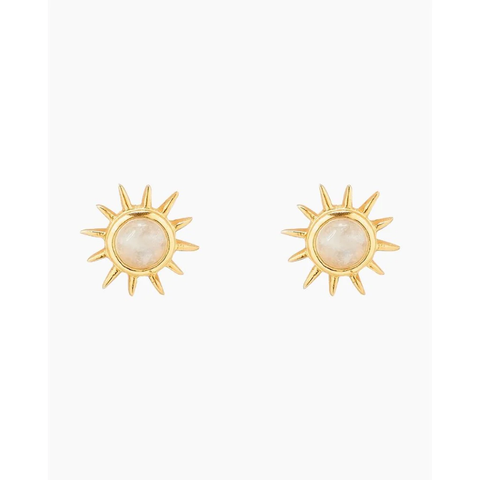 Pura Vida Moonstone Sunray Stud Earrings ~ Gold