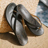 OluKai Womens Honu Leather Beach Sandals - Black