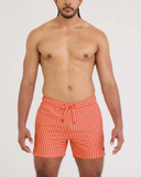 Saxx Mens Oh Buoy Volley 5" Swim Short - Peach Gingham