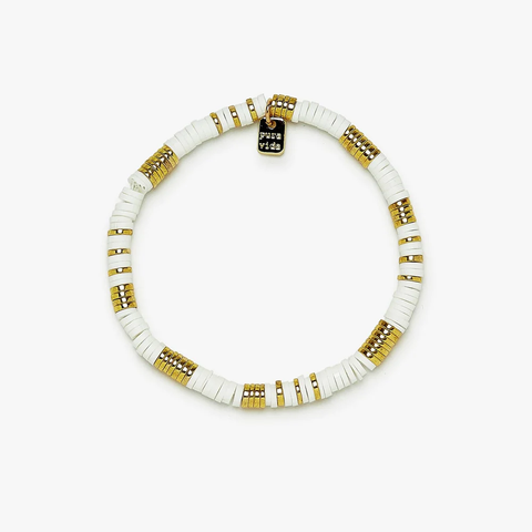 Pura Vida Pisa Stretch Bracelet ~ Gold & White