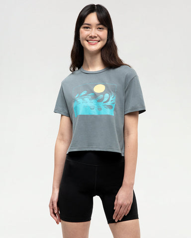 Tentree Women's Seaforestation Crop T-Shirt - Anchor Grey / Sea Blue
