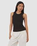 Tentree Womens Haines TechRib High Neck Tank - Meteorite Black