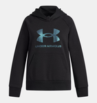 Under Armour Girls' UA Rival Fleece Shimmer Hoodie - Black / Iridescent - 005