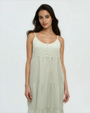 Tentree Women's Hopewell Hemp Tiered Cami Dress - Light Moss Double Stripe