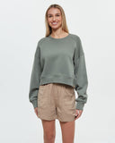 Tentree Women's Bluffs Cropped TreeFleece Oversized Cropped Crew - Agave Green