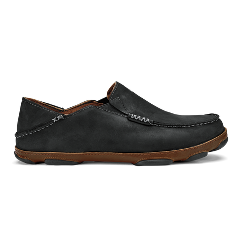 OluKai Mens Moloā Leather Shoes - Black / Toffee