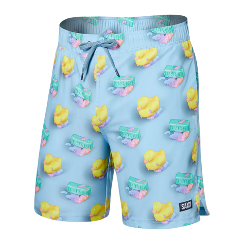 Saxx Mens Oh Buoy Stretch Volley 7" Swim Short - Fresh N' Clean - Blue