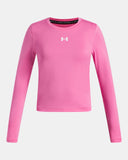 Under Armour Girls' HeatGear® Long Sleeve Crew - Pink Frenzy / White - 637